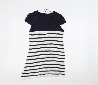 TU Womens White Striped  Basic T-Shirt Size 10