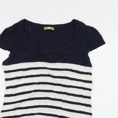 TU Womens White Striped  Basic T-Shirt Size 10