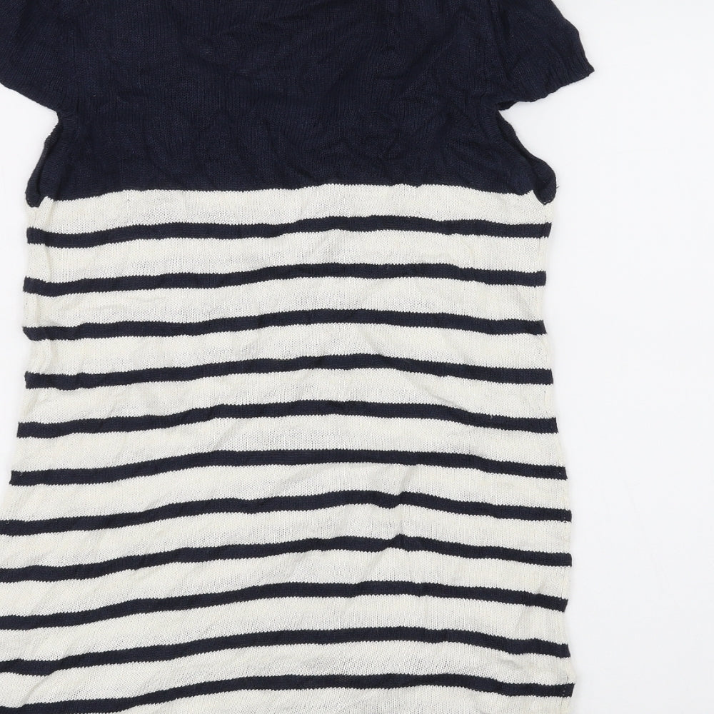 TU Womens White Striped  Basic T-Shirt Size 10