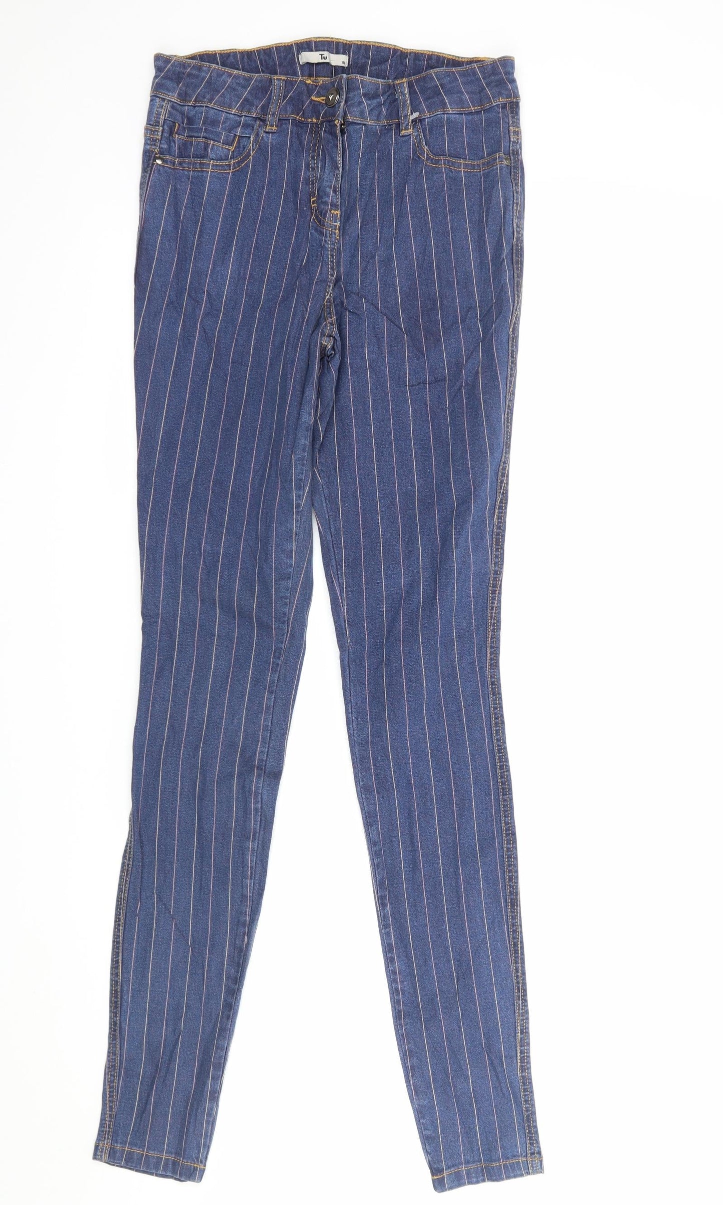 TU Womens Black Striped  Skinny Jeans Size 8 L33 in