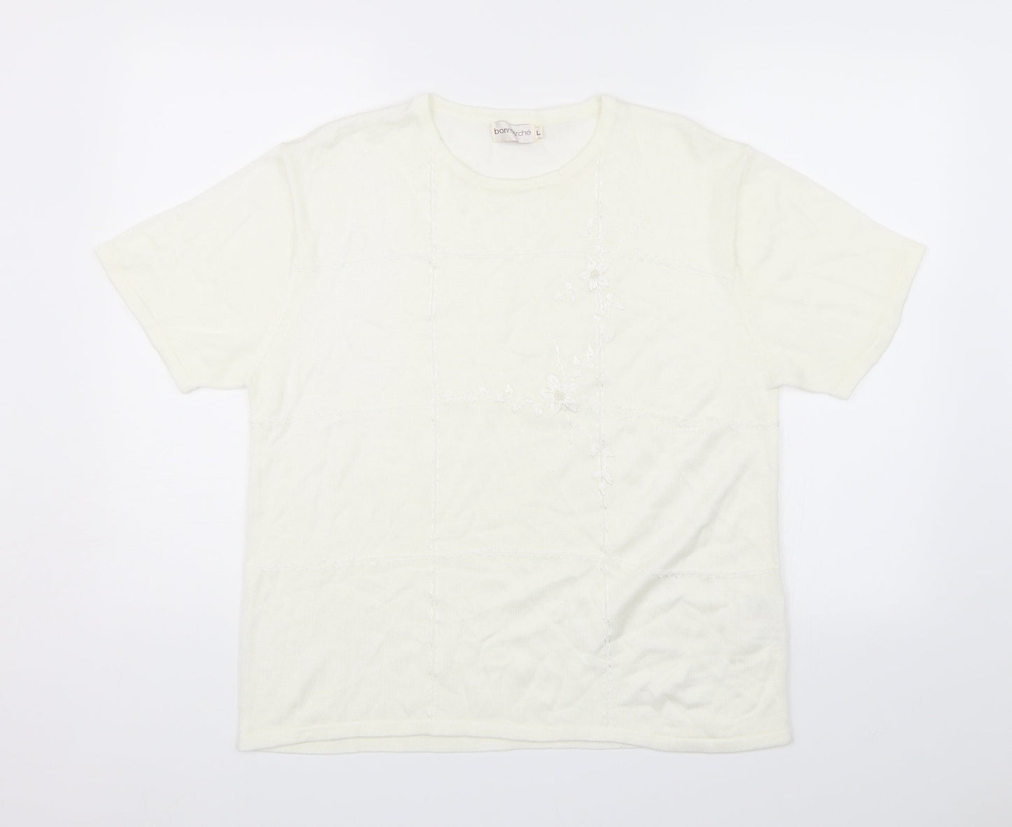 Bonmarché Womens White Floral  Basic T-Shirt Size L