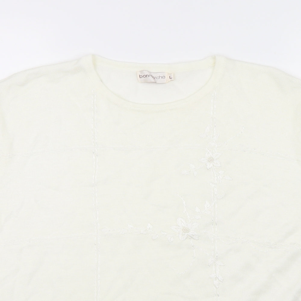 Bonmarché Womens White Floral  Basic T-Shirt Size L