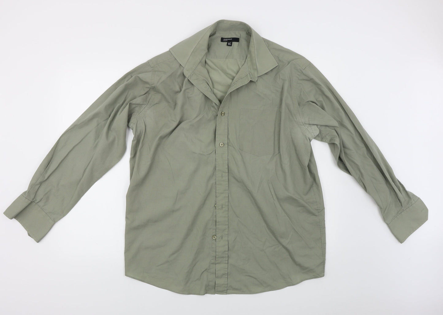 Mens UK Size 16.5 Cedar Wood State Green  Button-Up Long Sleeve Casual Shirt