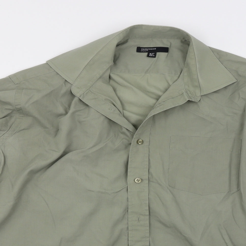 Mens UK Size 16.5 Cedar Wood State Green  Button-Up Long Sleeve Casual Shirt