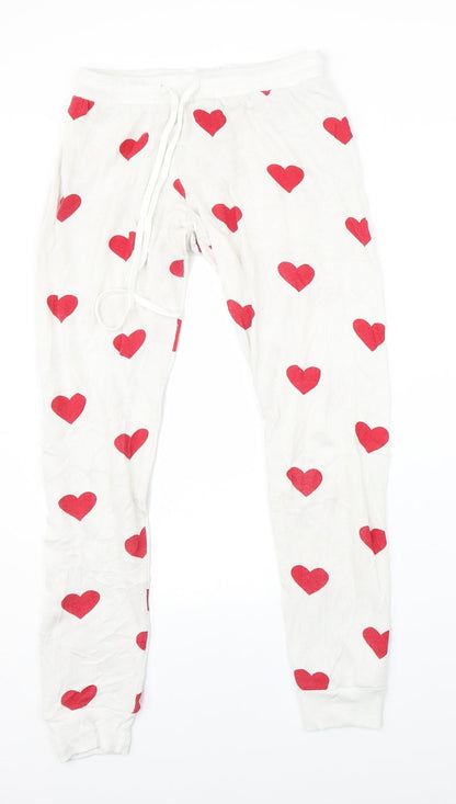 Mynelly Womens White Polka Dot  Sweatpants Trousers Size S L27 in - Hearts