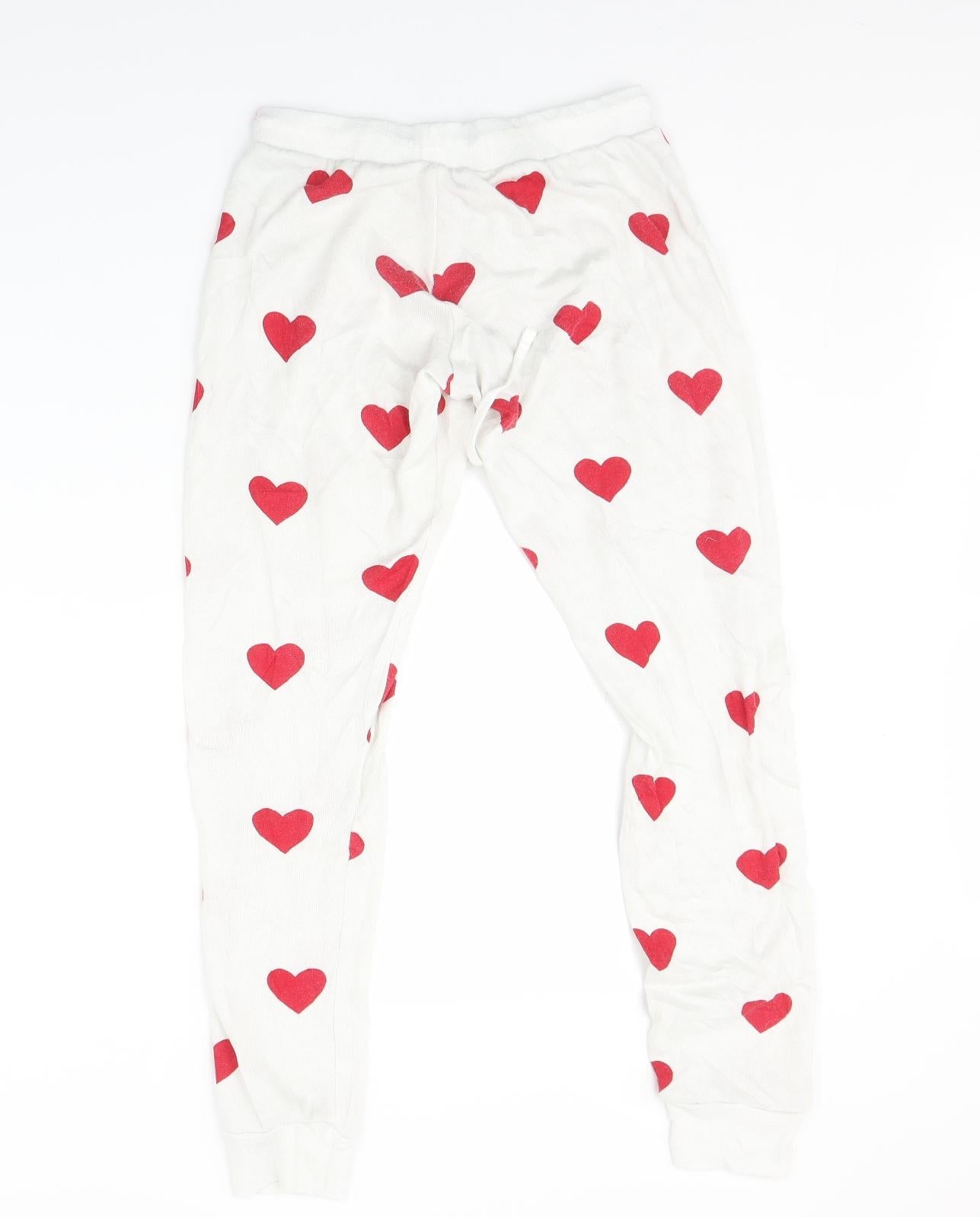 Mynelly Womens White Polka Dot  Sweatpants Trousers Size S L27 in - Hearts