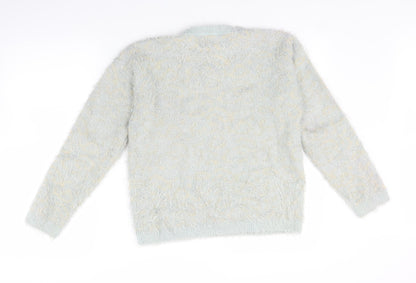 Back view of Papaya women’s blue jumper, size M