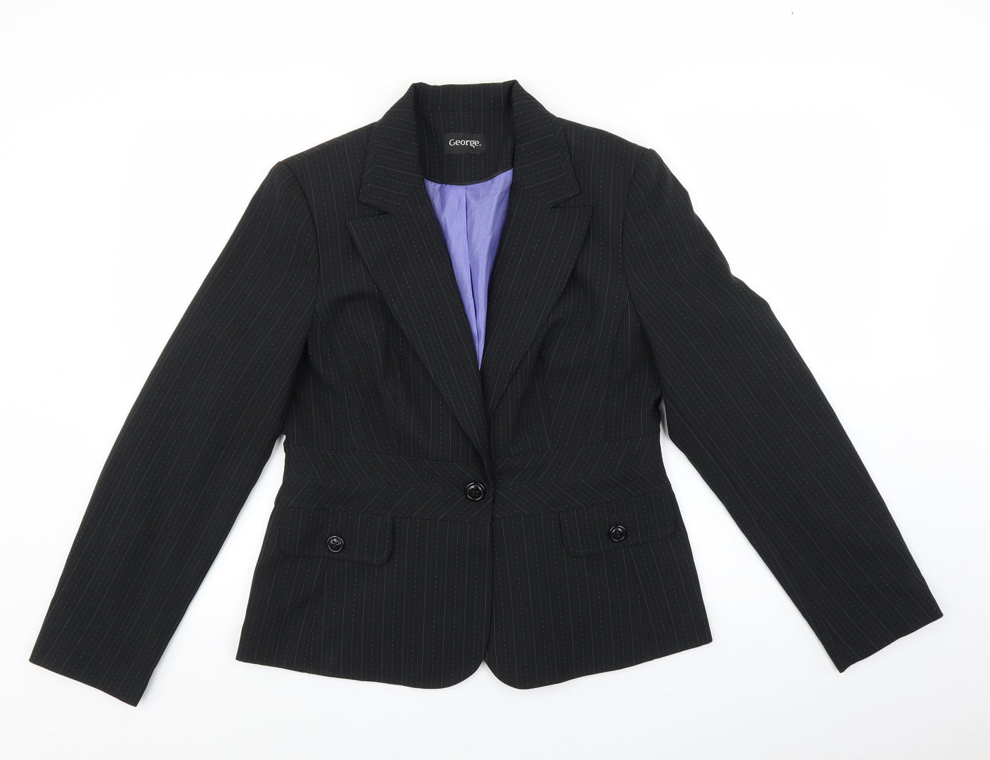 George Womens Black Striped  Jacket Blazer Size 14