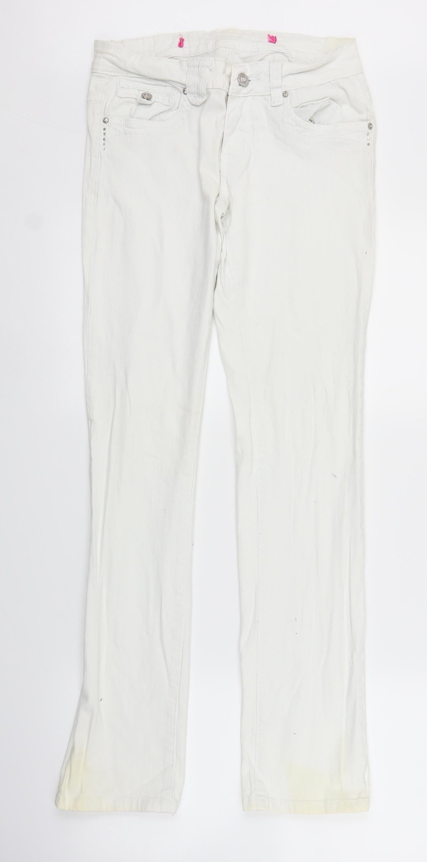 Womens UK Size 10 Preworn Regular Fit Straight White Jeans