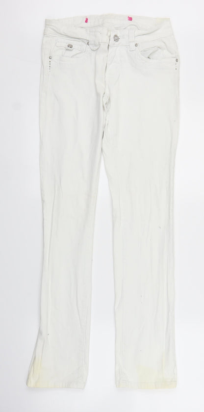Womens UK Size 10 Preworn Regular Fit Straight White Jeans
