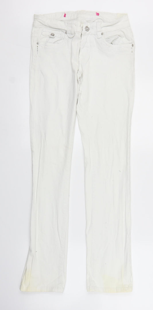 Womens UK Size 10 Preworn Regular Fit Straight White Jeans