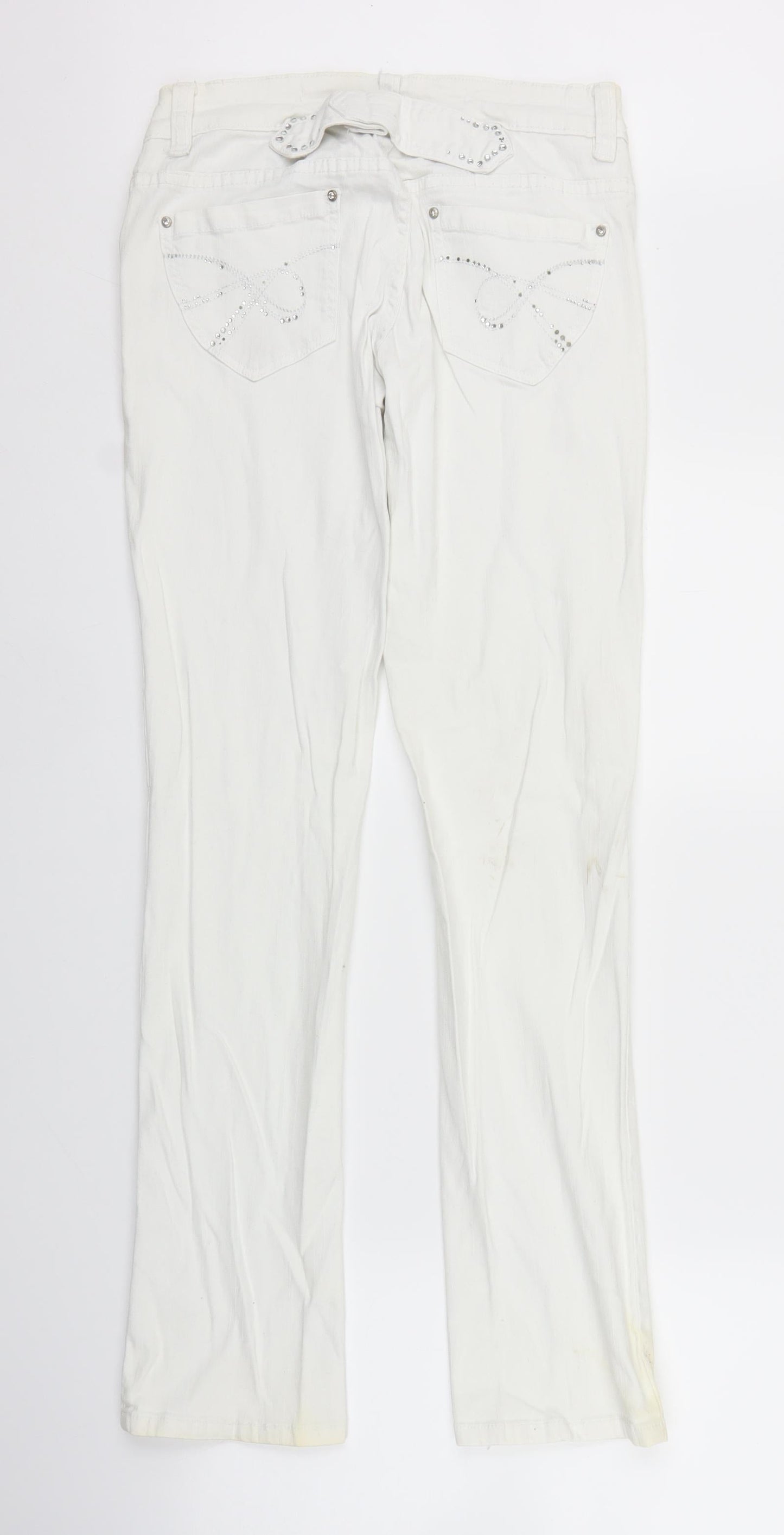Womens UK Size 10 Preworn Regular Fit Straight White Jeans