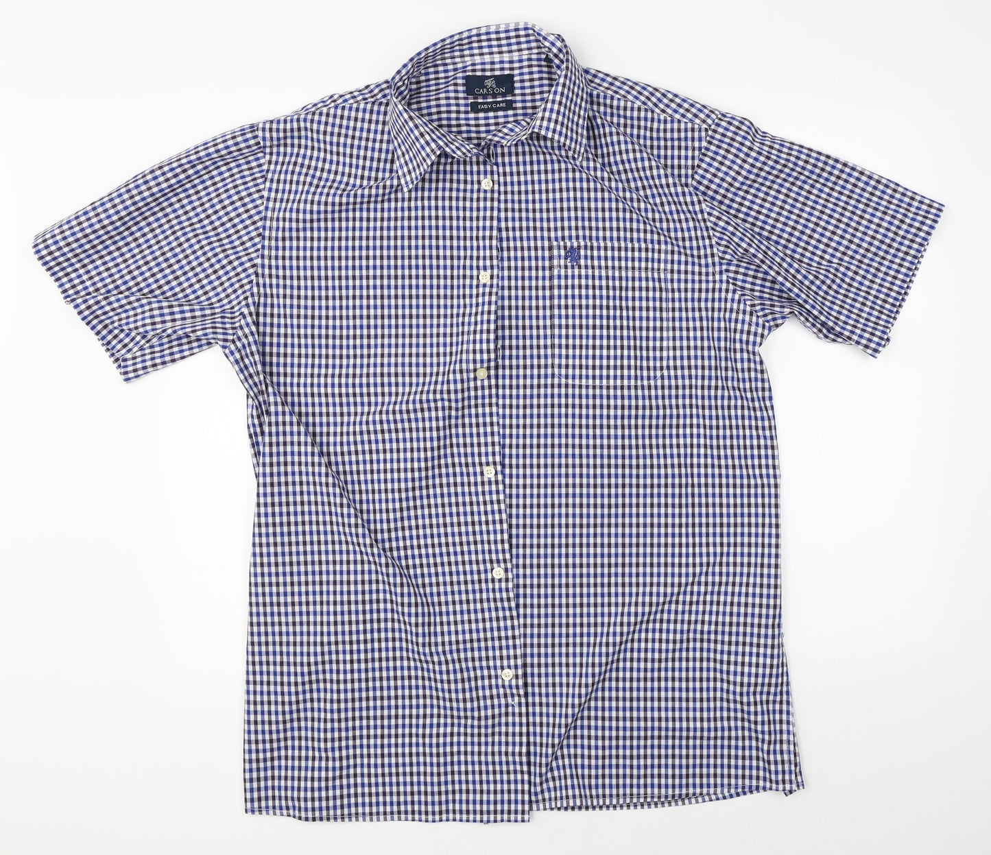 Mens UK Size XL Carson Blue  Button-Up Short Sleeve Casual Shirt
