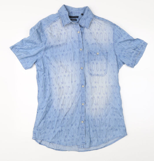 Mens UK Size L J Heart & Bros Blue  Button-Up Short Sleeve Casual Shirt