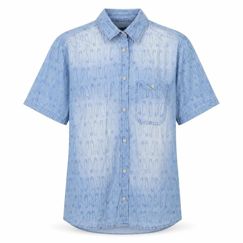 Mens UK Size L J Heart & Bros Blue  Button-Up Short Sleeve Casual Shirt