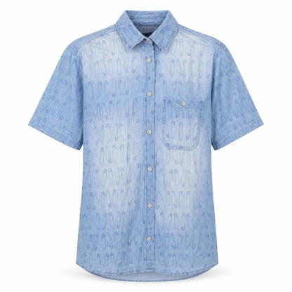 Mens UK Size L J Heart & Bros Blue  Button-Up Short Sleeve Casual Shirt