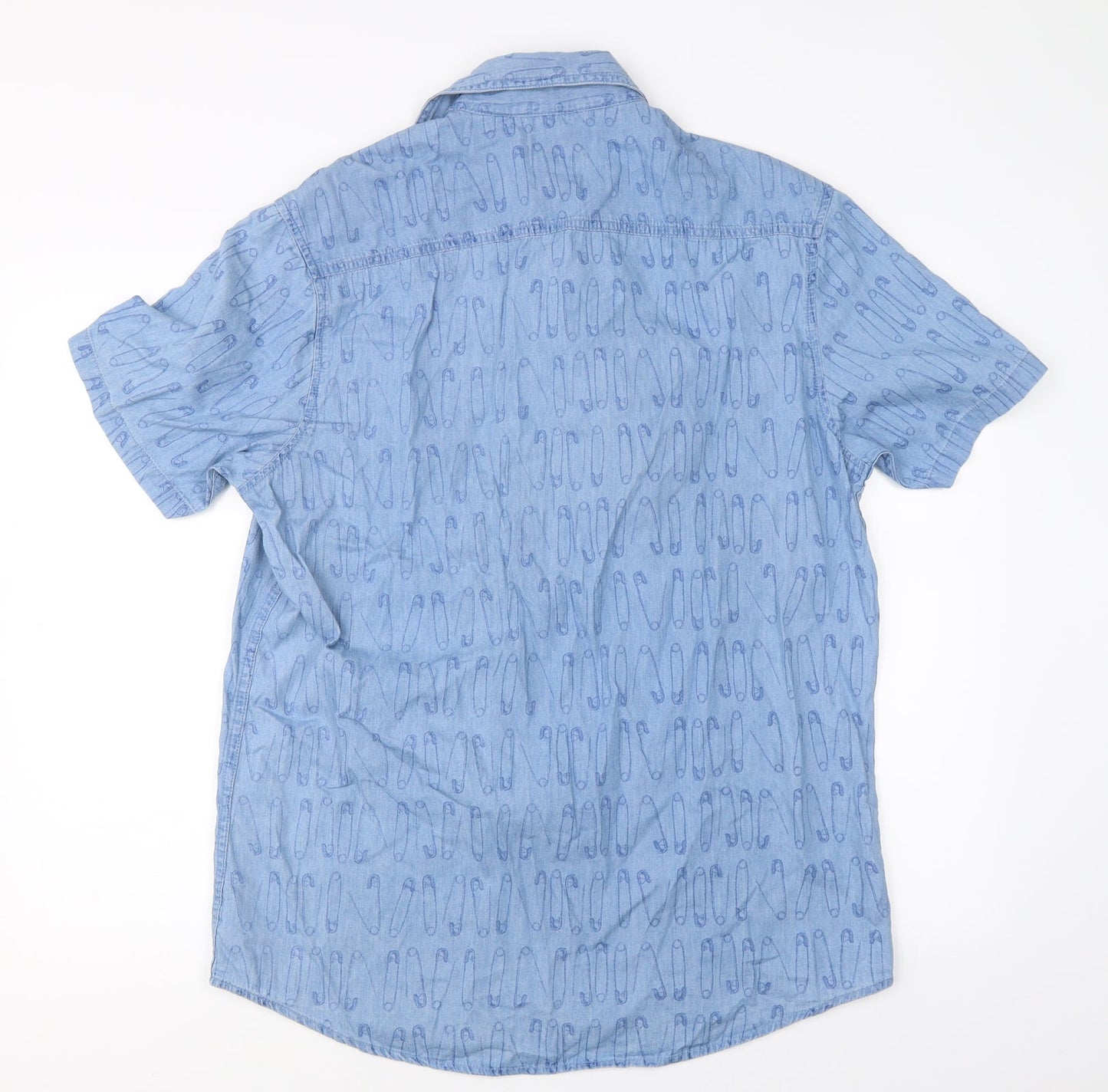 Mens UK Size L J Heart & Bros Blue  Button-Up Short Sleeve Casual Shirt