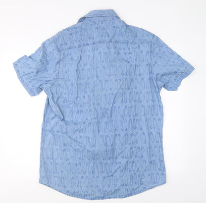 Mens UK Size L J Heart & Bros Blue  Button-Up Short Sleeve Casual Shirt