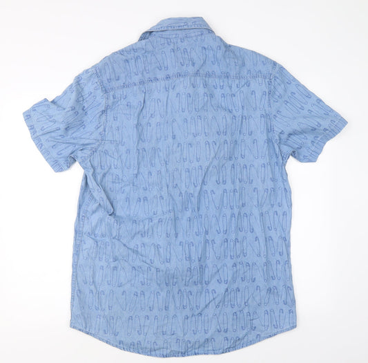 Mens UK Size L J Heart & Bros Blue  Button-Up Short Sleeve Casual Shirt