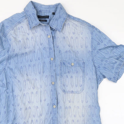 Mens UK Size L J Heart & Bros Blue  Button-Up Short Sleeve Casual Shirt
