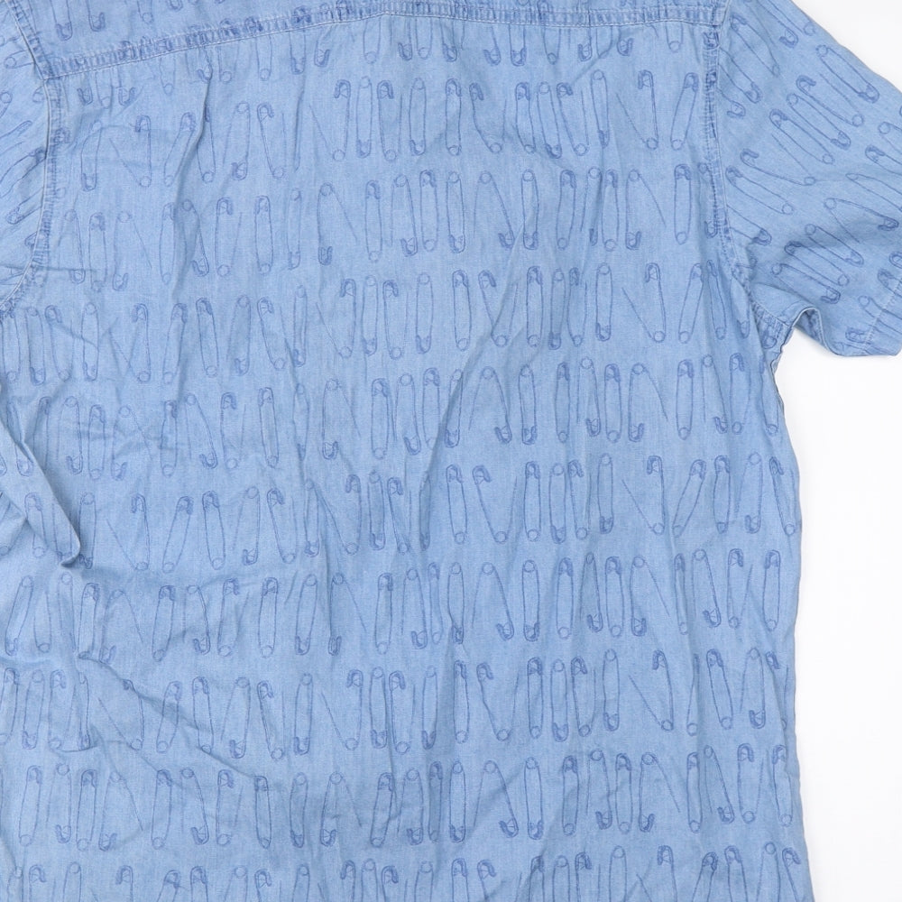 Mens UK Size L J Heart & Bros Blue  Button-Up Short Sleeve Casual Shirt