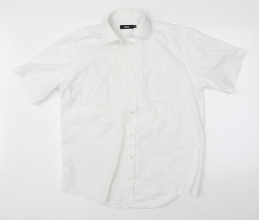 Mens UK Size 40 Marks & Spencer White  Button-Up Short Sleeve Casual Shirt