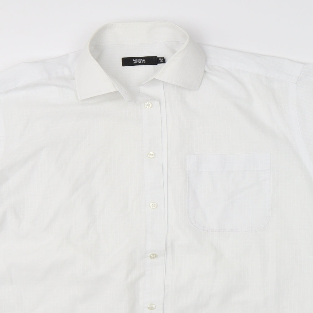 Mens UK Size 40 Marks & Spencer White  Button-Up Short Sleeve Casual Shirt