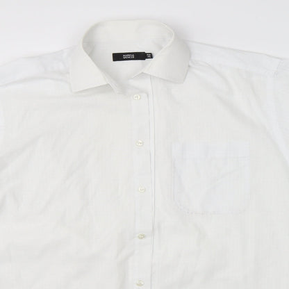 Mens UK Size 40 Marks & Spencer White  Button-Up Short Sleeve Casual Shirt