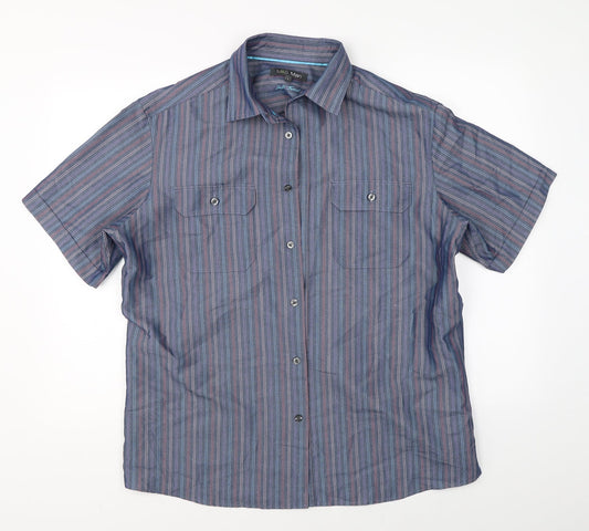 Mens UK Size L Marks & Spencer Blue  Button-Up Short Sleeve Casual Shirt