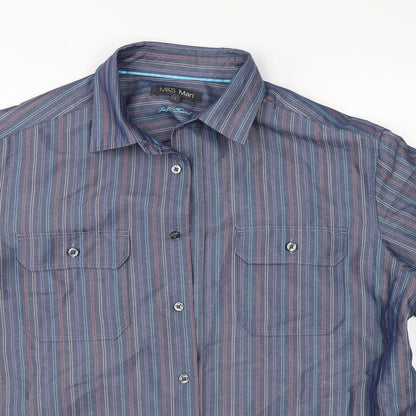 Mens UK Size L Marks & Spencer Blue  Button-Up Short Sleeve Casual Shirt