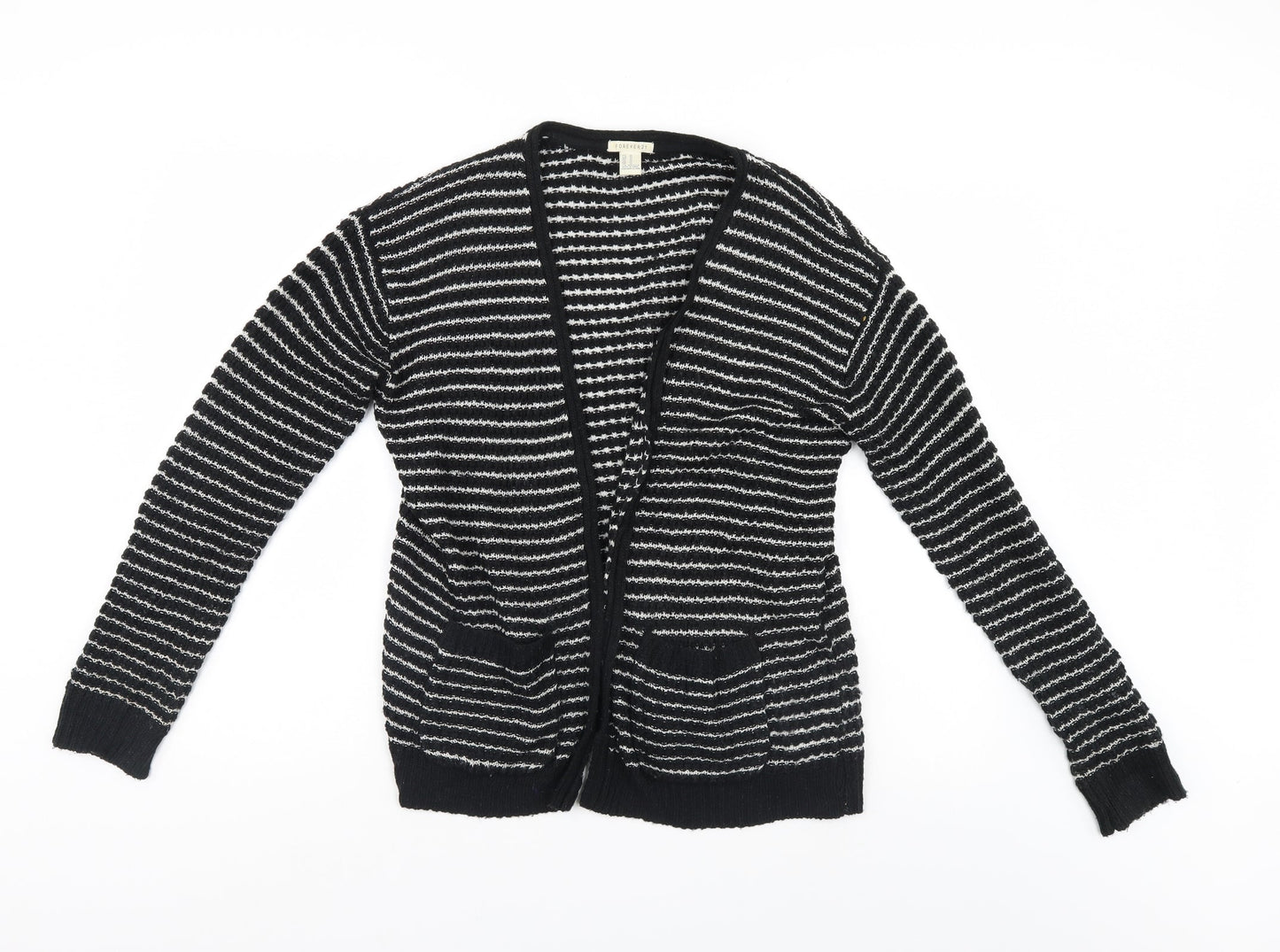 FOREVER 21 Womens Black Striped  Cardigan Jumper Size M