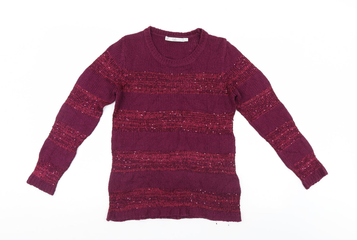 Isle Womens Purple Striped  Pullover Jumper Size 10