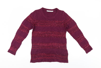 Isle Womens Purple Striped  Pullover Jumper Size 10