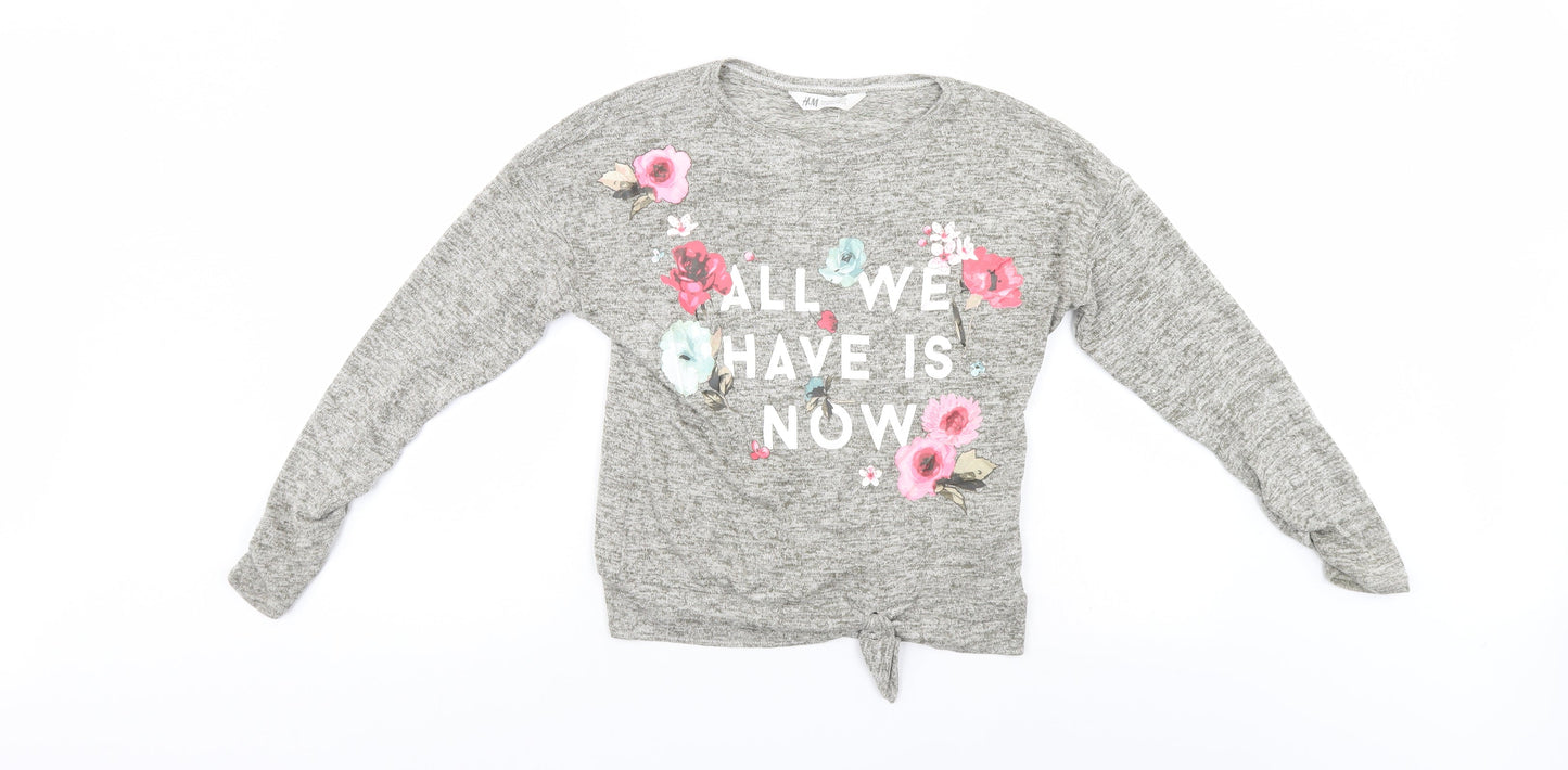H&M Girls Grey Floral  Pullover Jumper Size 11-12 Years