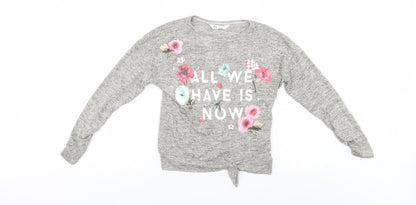 H&M Girls Grey Floral  Pullover Jumper Size 11-12 Years