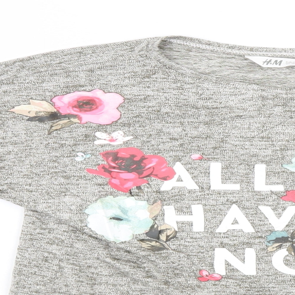 H&M Girls Grey Floral  Pullover Jumper Size 11-12 Years