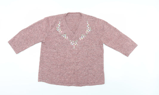 Preworn Womens Pink Floral  Pullover Jumper Size 14