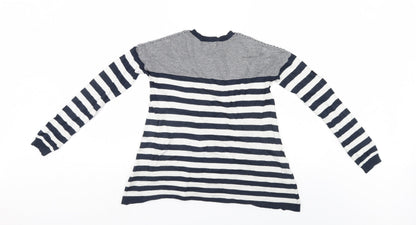 Back view of Atmosphere women’s blue striped jumper, size UK 8
