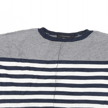 Close-up detail of Atmosphere women’s blue striped jumper, size UK 8