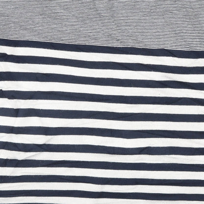 Brand and care label for Atmosphere women’s blue striped jumper, size UK 8