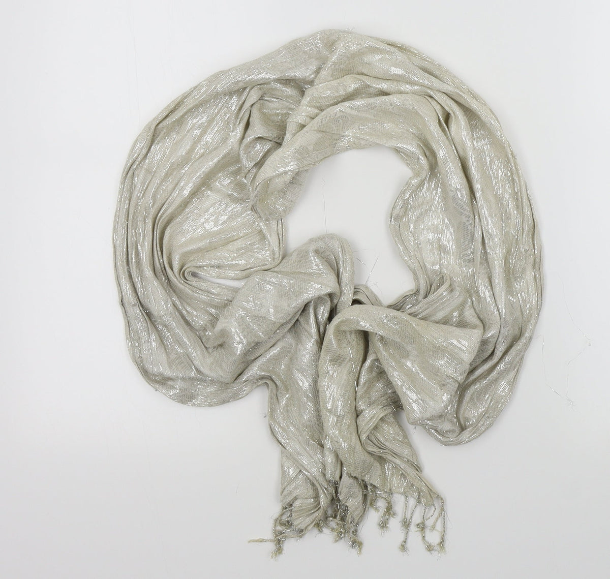 Front view of Unknown unisex silver scarf - grey and sliver threads