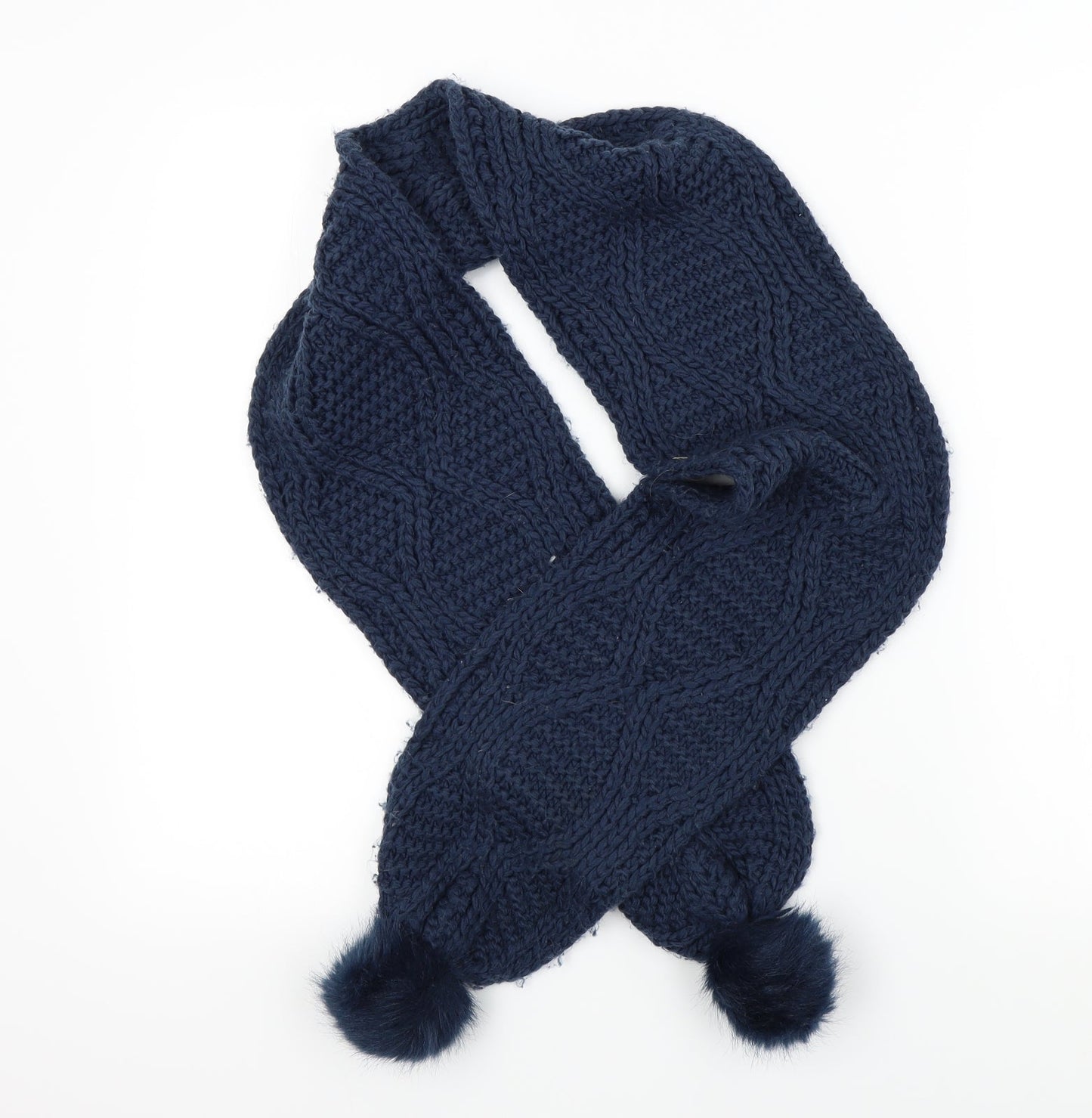 not known Unisex Black  Knit  Scarf   - teal blue with pom poms