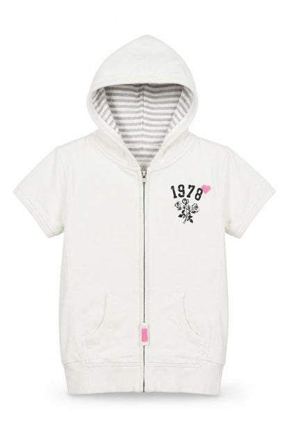 indego Girls White   Cardigan Hoodie Size 7-8 Years  - MOTIVE ON FRONT