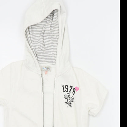 indego Girls White   Cardigan Hoodie Size 7-8 Years  - MOTIVE ON FRONT