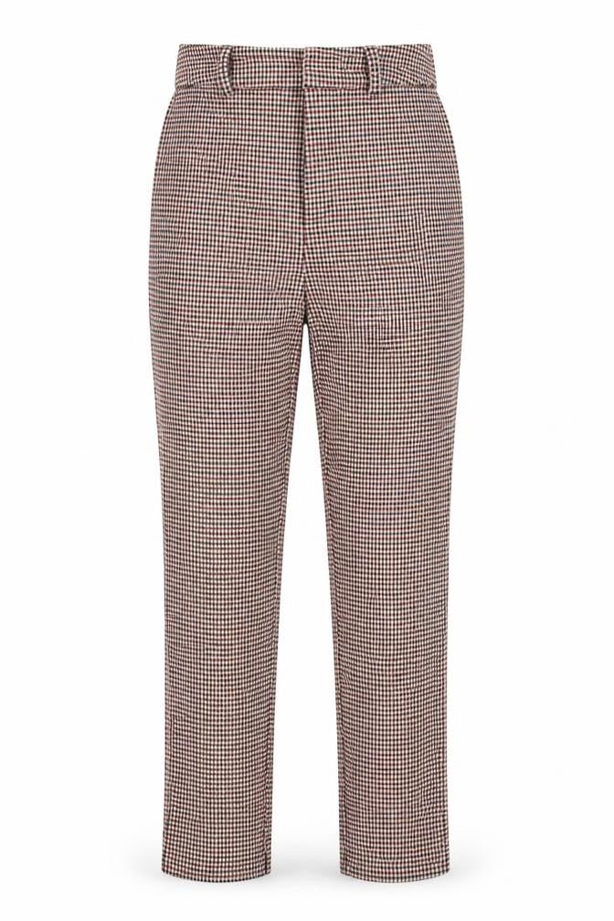 Front view of astradivarius women’s multicoloured check trousers, size UK 8, 24-inch leg