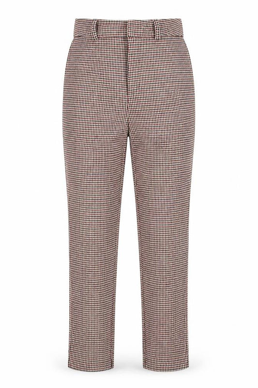 Front view of astradivarius women’s multicoloured check trousers, size UK 8, 24-inch leg