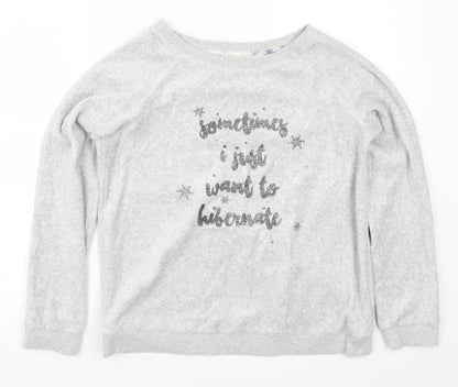 Matalan Womens Grey Solid  Top Pyjama Top Size S  - Sometimes I Just Want to Hibernate