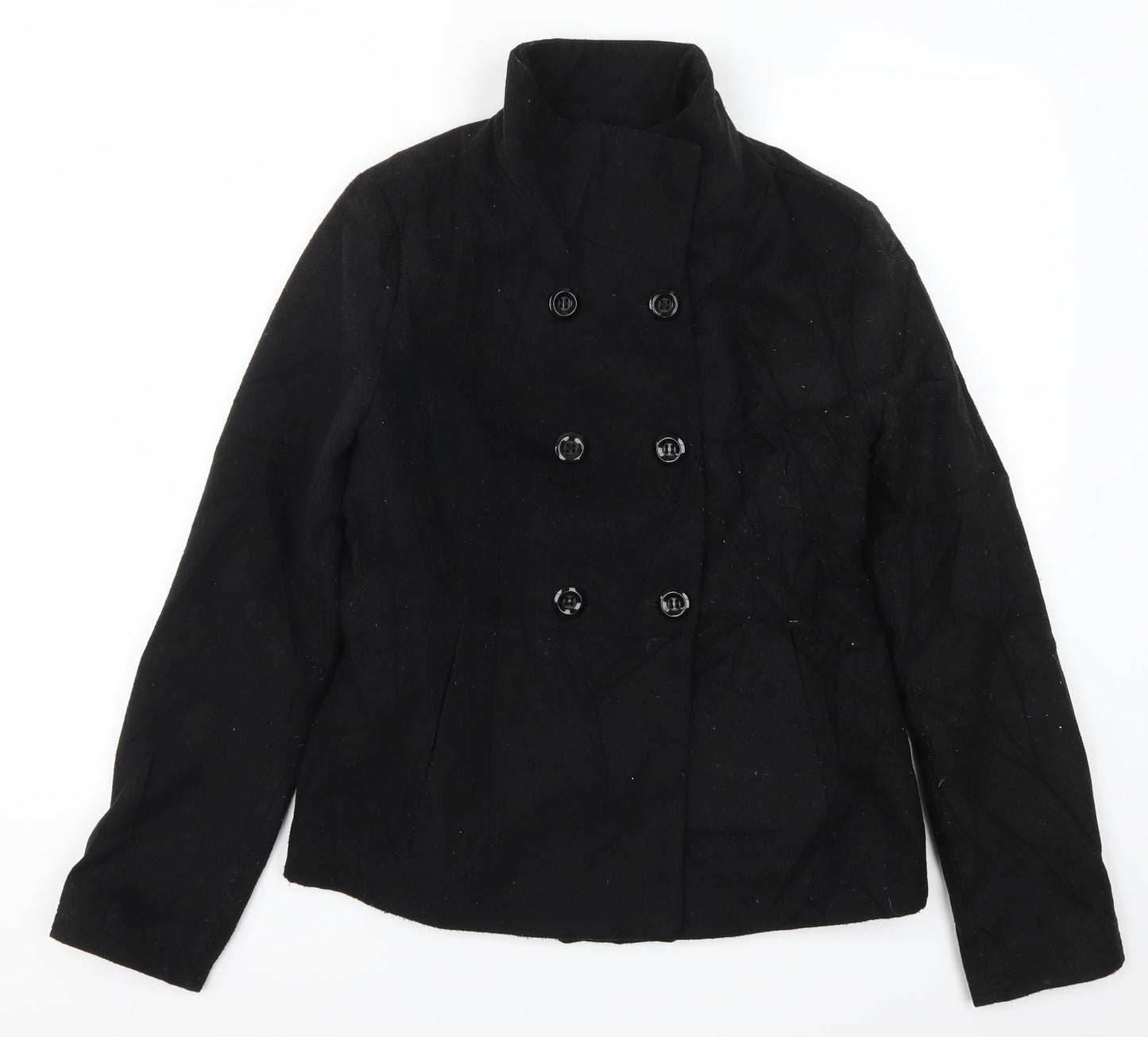 Womens UK Size L FOREVER 21 Black Pea Coat