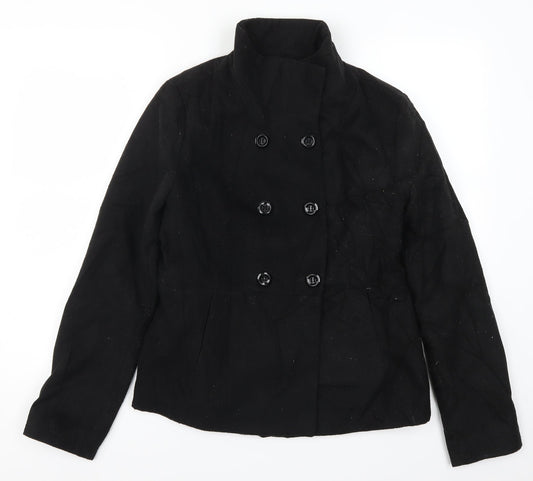 Womens UK Size L FOREVER 21 Black Pea Coat