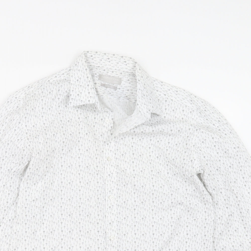 Red Herring Mens White Geometric   Button-Up Size 15